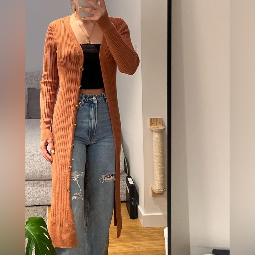 orange long cardigan